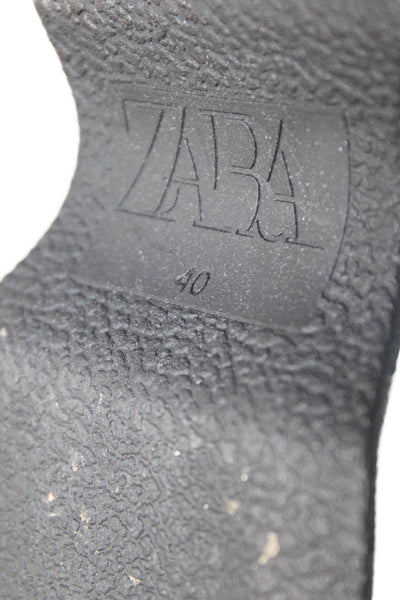 Zara Womens Square Toe Chunky heel Platform Denim Heels Blue Size 10