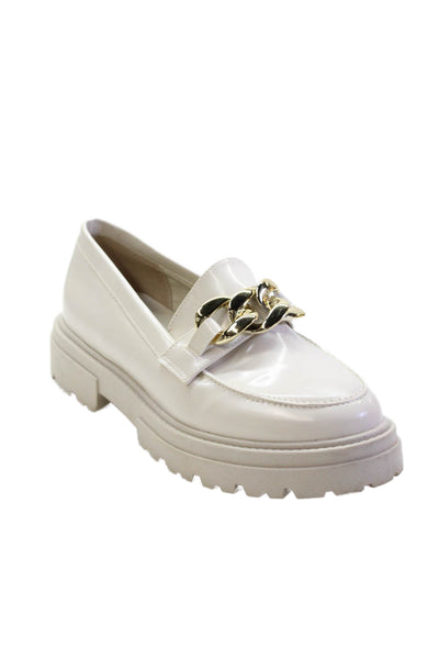 Steve Madden Womens Faux Leather Chain Detail Slip On Loafer Gray Size 9