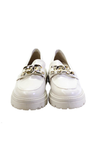 Steve Madden Womens Faux Leather Chain Detail Slip On Loafer Gray Size 9