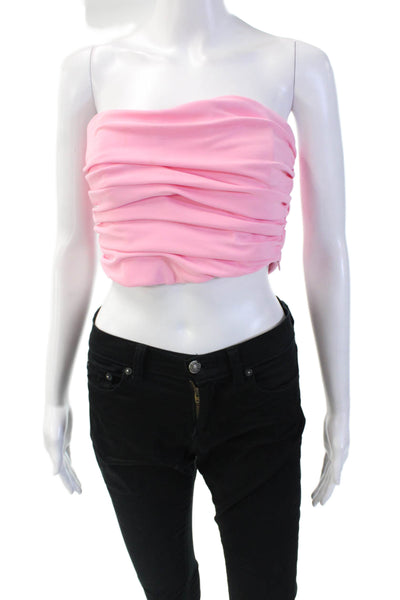Zara Women's Square Neck Ruched Strapless Tank Top Pink Size M