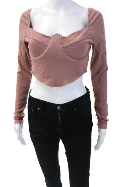 Superdown Women's Scoop Neck Long Sleeves Ribbed Blouse Mauve Size M