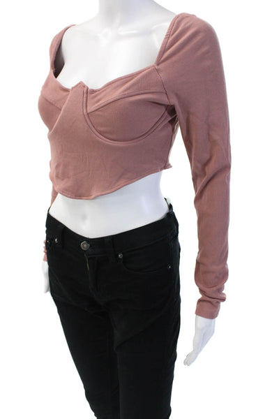 Superdown Women's Scoop Neck Long Sleeves Ribbed Blouse Mauve Size M