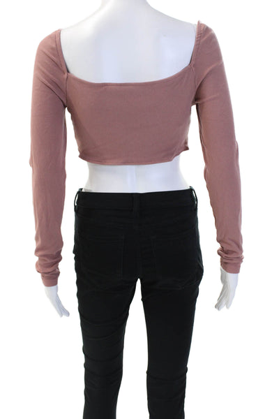 Superdown Women's Scoop Neck Long Sleeves Ribbed Blouse Mauve Size M