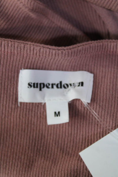 Superdown Women's Scoop Neck Long Sleeves Ribbed Blouse Mauve Size M