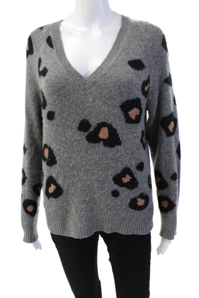 360 Cashmere Women's V-Neck Long Sleeves Pullover Sweater Gray Size XS