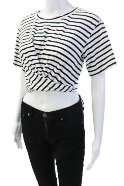 ALC Women's Round Neck Short Sleeves Tie Front Boxy T-Shirt Striped Size XS