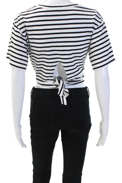ALC Women's Round Neck Short Sleeves Tie Front Boxy T-Shirt Striped Size XS