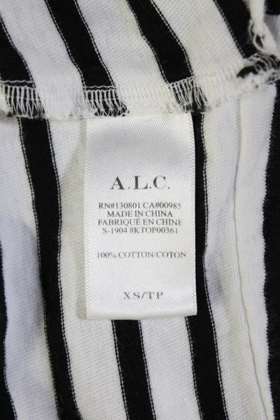 ALC Women's Round Neck Short Sleeves Tie Front Boxy T-Shirt Striped Size XS