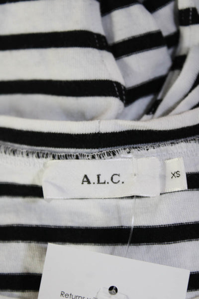 ALC Women's Round Neck Short Sleeves Tie Front Boxy T-Shirt Striped Size XS