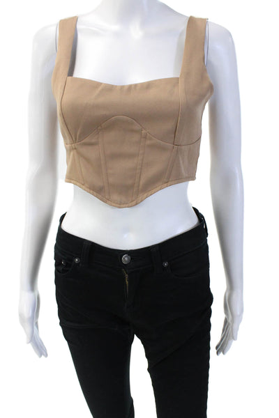 SNDYS. Women's Scoop Neck Sleeveless Corset Cropped Top Brown Size S