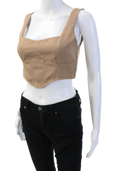 SNDYS. Women's Scoop Neck Sleeveless Corset Cropped Top Brown Size S