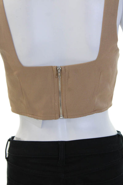 SNDYS. Women's Scoop Neck Sleeveless Corset Cropped Top Brown Size S