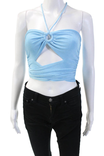 Princess Polly Women's Cut-out Square Neck Tie Front Tube Top Blouse Blue Size 6