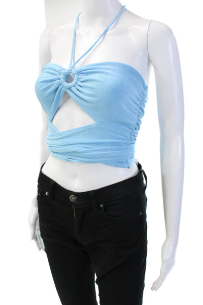 Princess Polly Women's Cut-out Square Neck Tie Front Tube Top Blouse Blue Size 6
