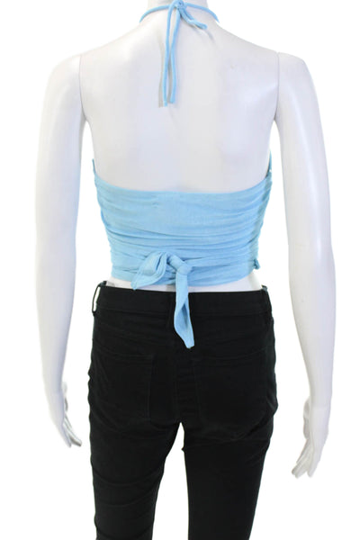 Princess Polly Women's Cut-out Square Neck Tie Front Tube Top Blouse Blue Size 6