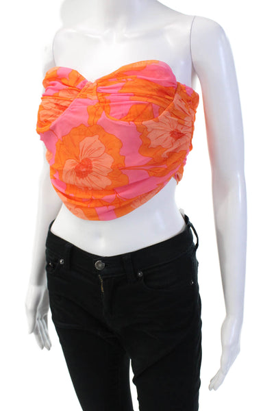 Zara Women's Sweetheart Neckline Ruched Cropped Top Floral Size L