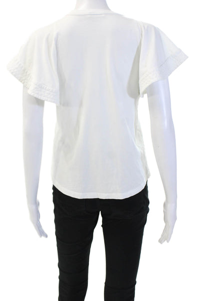 ALC Women's Round Neck Flutter Sleeves Cotton T-Shirt White Size XS