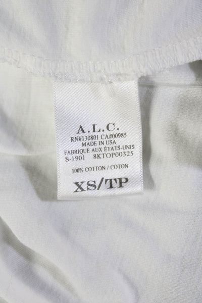 ALC Women's Round Neck Flutter Sleeves Cotton T-Shirt White Size XS