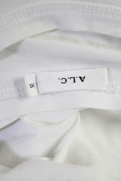 ALC Women's Round Neck Flutter Sleeves Cotton T-Shirt White Size XS