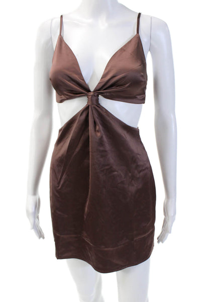White Fox Women's Spaghetti Straps Cut-Outs Mini Dress Brown Size S