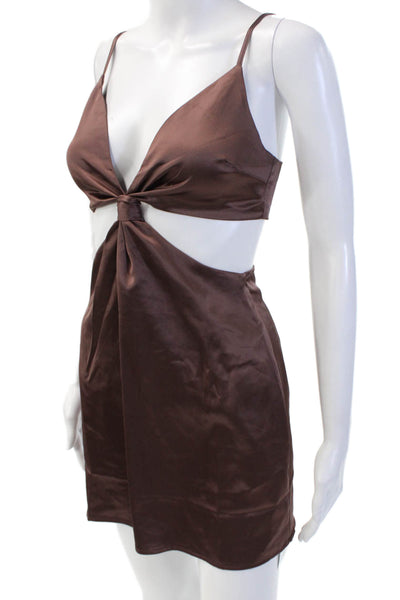 White Fox Women's Spaghetti Straps Cut-Outs Mini Dress Brown Size S