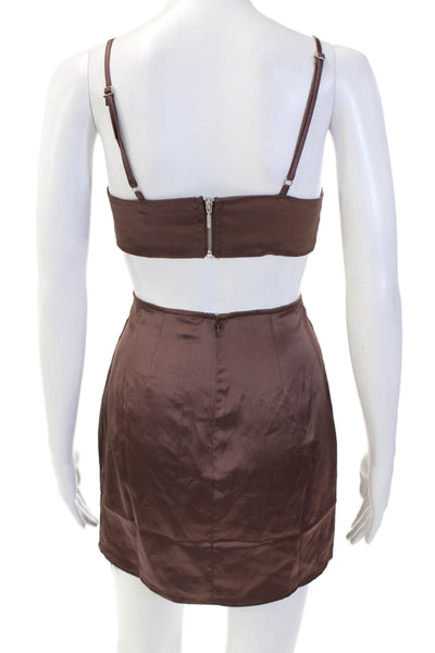 White Fox Women's Spaghetti Straps Cut-Outs Mini Dress Brown Size S