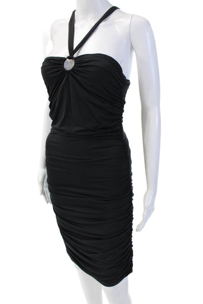 Princess Polly Women's Halter Neck Sleeveless Fitted Mini Dress Black Size 6