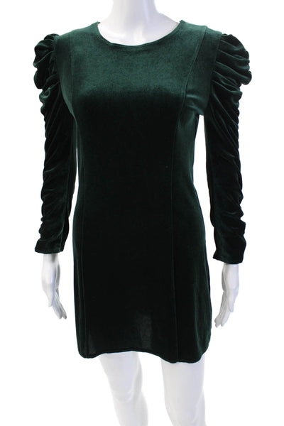 Maison De Papillon Women's Round Neck Puff Sleeves Mini Dress Green Size XS