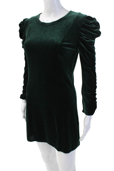 Maison De Papillon Women's Round Neck Puff Sleeves Mini Dress Green Size XS