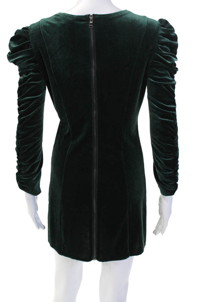 Maison De Papillon Women's Round Neck Puff Sleeves Mini Dress Green Size XS