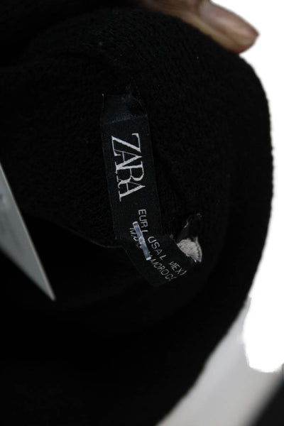 Zara Womens Long Sleeve V-neck Knitted Sweater Black Size L