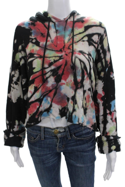 Wesley Womens Tie Dye Print Cropped Hoodie Multi Colored Cotton Size Small