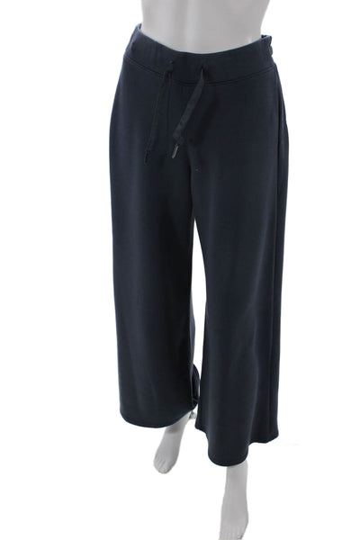 Spanx Womens High Rise Drawstring Knit Wide Leg Pants Navy Size Small