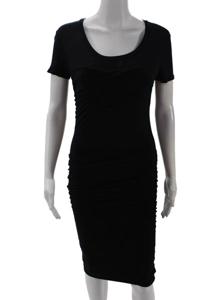 Standard James Perse Womens Short Sleeve Ruched Tee Shirt Dress Black Size 2