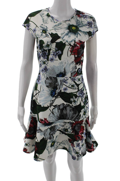 Erdem Womens Back Zip Short Sleeve Floral Shift Dress White Multi Size 6