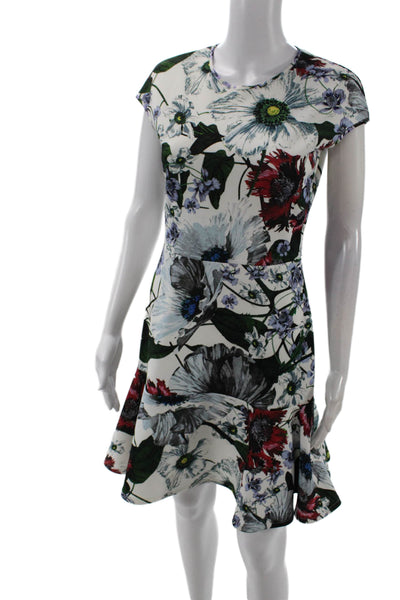 Erdem Womens Back Zip Short Sleeve Floral Shift Dress White Multi Size 6