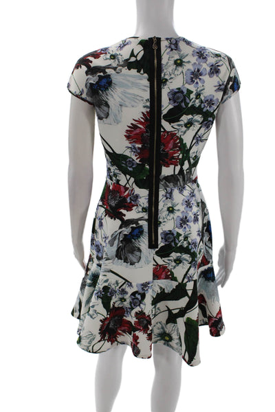 Erdem Womens Back Zip Short Sleeve Floral Shift Dress White Multi Size 6