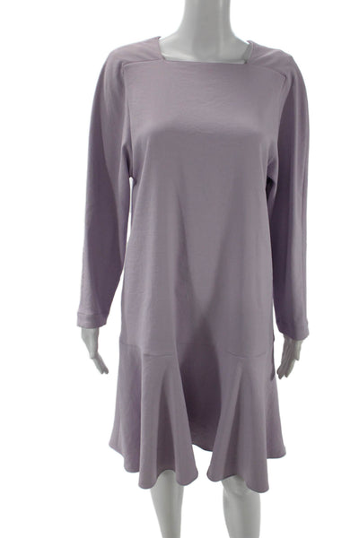 Tibi Womens Square Neck Zip Back Long Sleeve A-Line Dress Purple Size 4