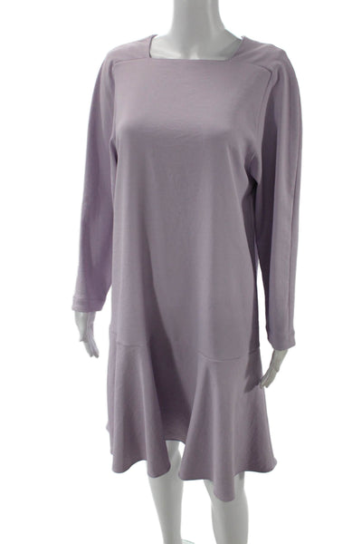 Tibi Womens Square Neck Zip Back Long Sleeve A-Line Dress Purple Size 4