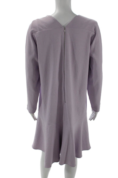 Tibi Womens Square Neck Zip Back Long Sleeve A-Line Dress Purple Size 4