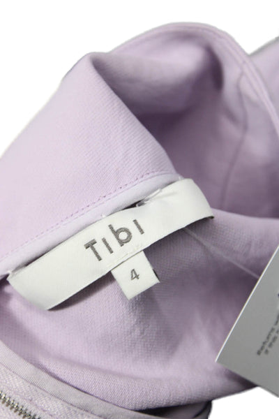 Tibi Womens Square Neck Zip Back Long Sleeve A-Line Dress Purple Size 4