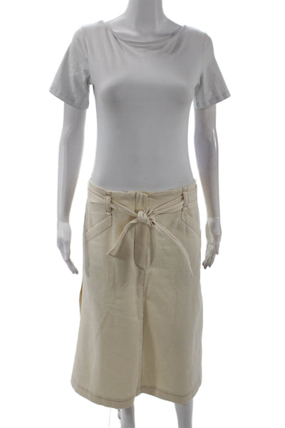 Odeeh Womens Cotton Belt Midi A-Line Skirt Cream Size 38