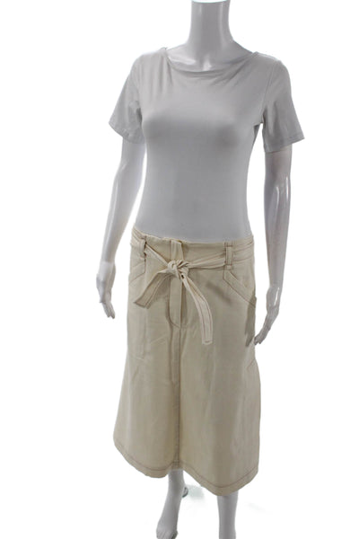 Odeeh Womens Cotton Belt Midi A-Line Skirt Cream Size 38