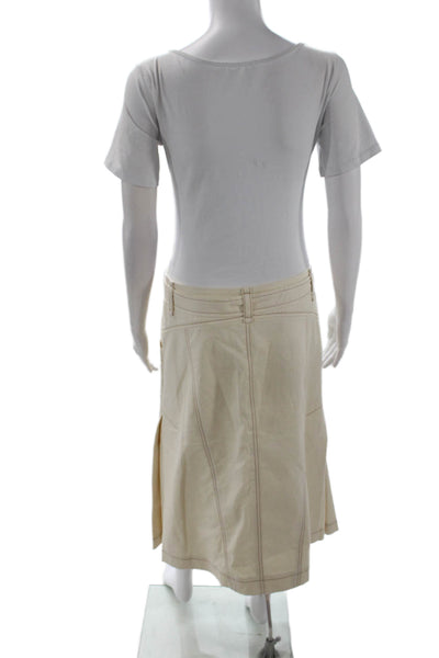 Odeeh Womens Cotton Belt Midi A-Line Skirt Cream Size 38