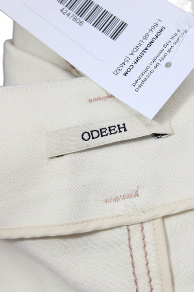 Odeeh Womens Cotton Belt Midi A-Line Skirt Cream Size 38