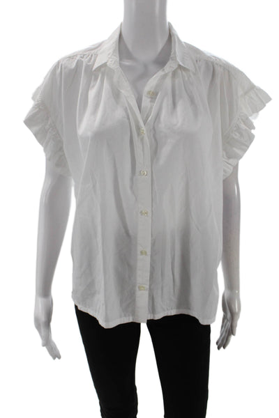 Birds of Paradis Womens Collar Ruffle Sleeve Buttoned Blouse Top White Sz S