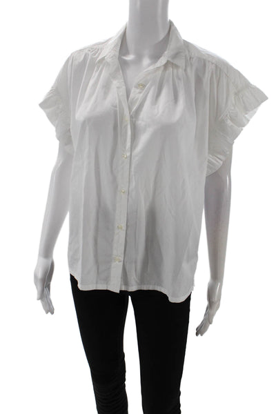 Birds of Paradis Womens Collar Ruffle Sleeve Buttoned Blouse Top White Sz S