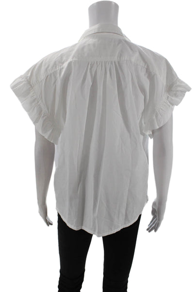 Birds of Paradis Womens Collar Ruffle Sleeve Buttoned Blouse Top White Sz S