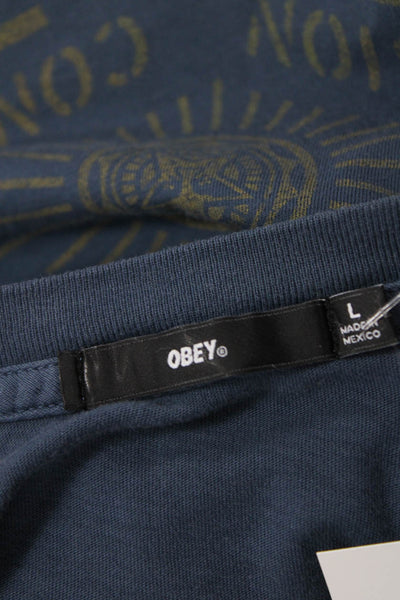 Obey Mens Cotton Crew Neck Short Sleeve Pullover T-Shirt Blue Size L