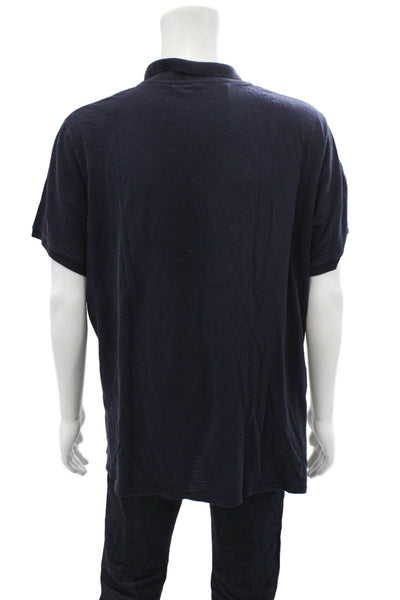 Vince Womens Cotton Collared Short Sleeve Casual Polo Top Dark Blue Size 1X